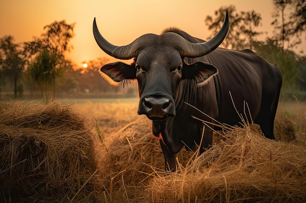 Buffalo est retourné à son stand au coucher du soleil