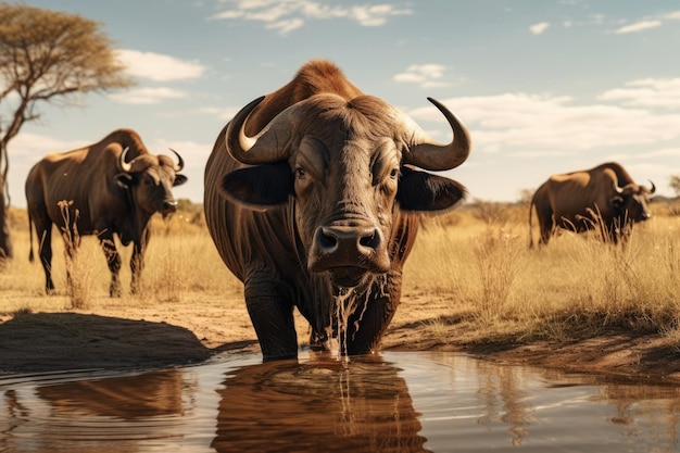 Photo buffalo mammifère faunique safari corne taureau nature grand parc animaux sauvages de l'afrique