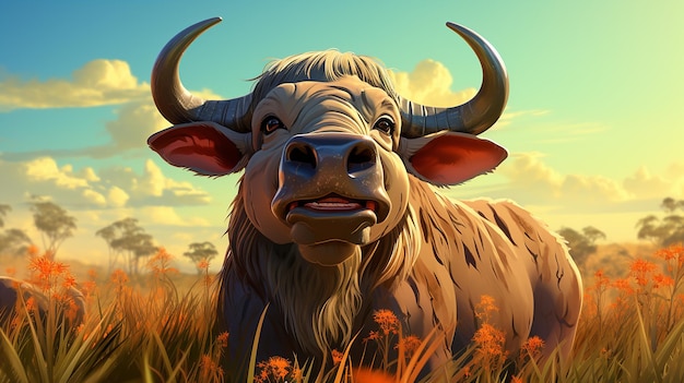 Buffalo avec un Oxpecker sur son dos dans la nature sauvage africaine