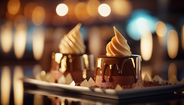 Buffet de bonbons gâteaux et pâtisseries au caramel dans un restaurant Generative AIx9