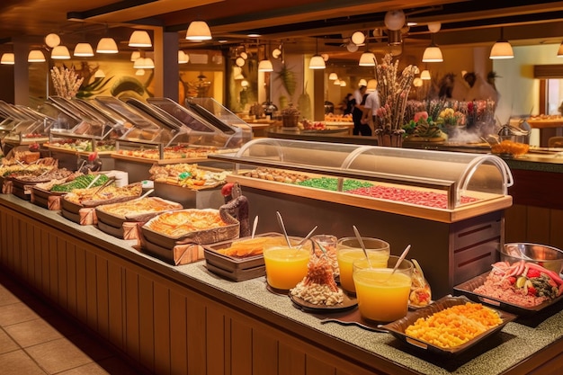 Buffet international avec un mélange de friandises salées et sucrées créées avec une IA générative