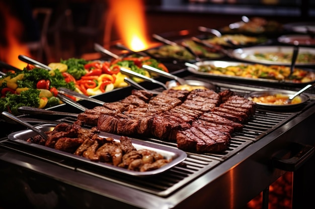 buffet avec de la nourriture et des bougies sur une table