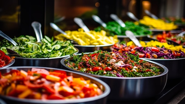 buffet pour touristes assortiment varié de plats dans des assiettes génératives ai