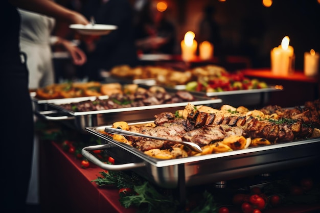 Buffet de restauration à l'intérieur dans un restaurant avec de la viande grillée