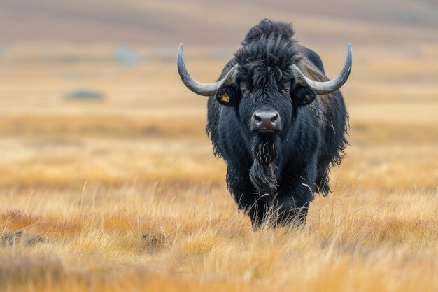 Un buffle yak traverse les vastes plaines ouvertes