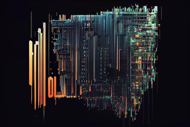 Un bug dans le monde numérique avec des bouts de code qui flottent