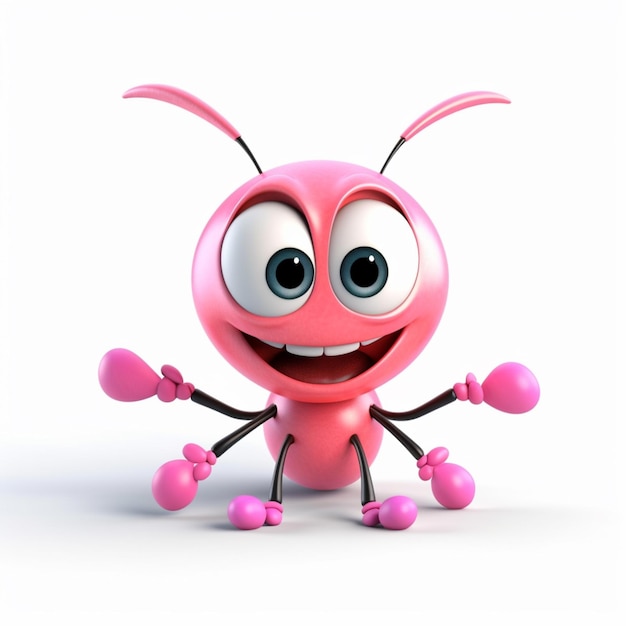 bug rose de dessin animé avec bras, jambes et yeux ai générative