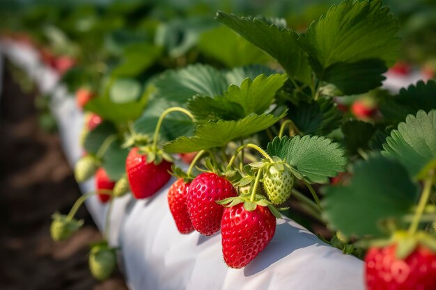 Buisson de fraises biologiques mûres dans le jardin Agrandi de Berry Generative AI