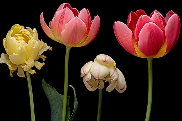 Les bulbes de tulipes à différents stades de croissance