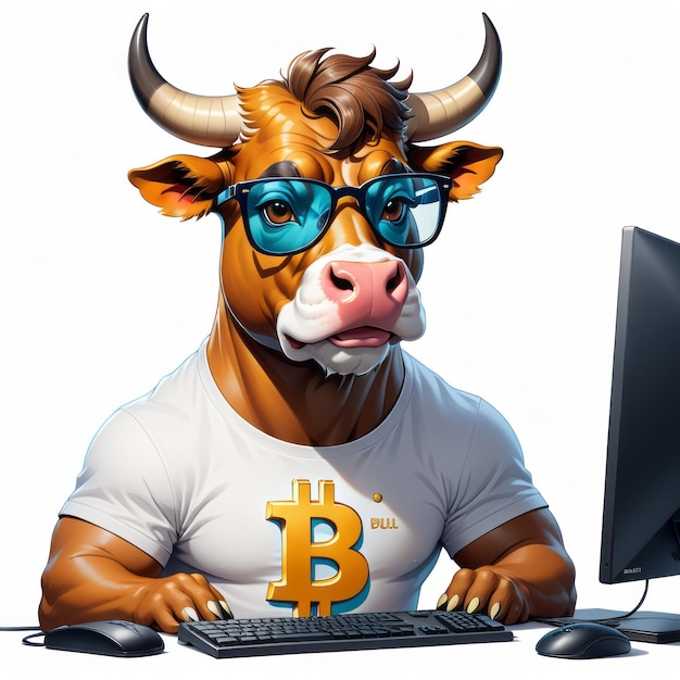 bull détenant une pièce de bitcoin générée à l'aide d'ai