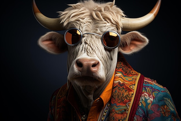 BULL avec des lunettes et des vêtements élégants Generative AI