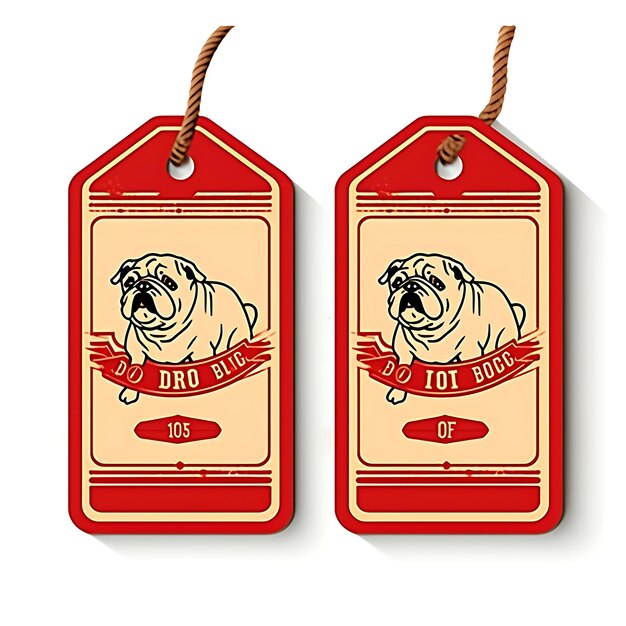 Photo bulldog dog tag card craft paper manuscrit script rouge bold 2d vector design collection card plat