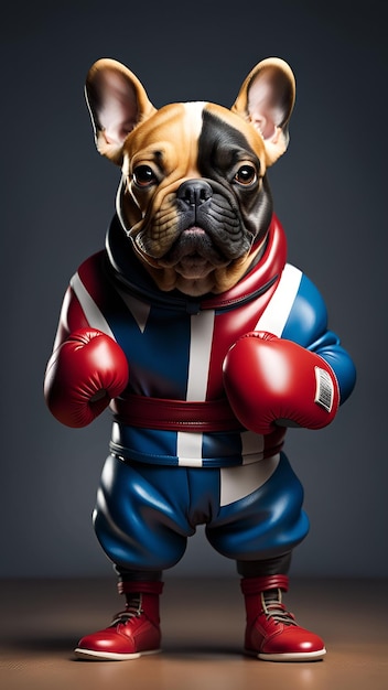 Photo bulldog français en costume de boxe