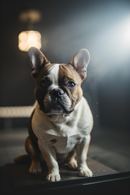 Un bulldog français dans le brouillard