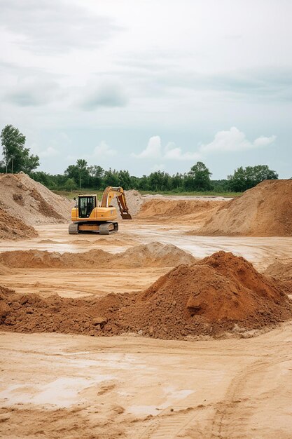 Un bulldozer est sur un chantier de construction.