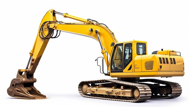 Bulldozer jaune représentation réaliste d'une excavatrice sur fond blanc