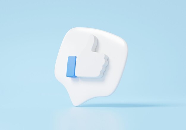 Bulle chat pouce vers le haut symbole icône médias sociaux concept en ligne avec emoji comme communiquer numériquement sur fond bleu ciel minimal dessin animé mignon lisse élément Illustration rendu 3d