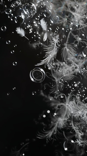 une bulle dans l'eau est couverte de plumes blanches