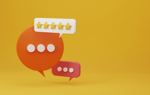 Bulle de dialogue de communication de commentaires des clients sur fond orange