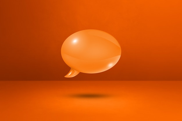 Bulle de dialogue orange 3D isolée sur fond de mur en béton