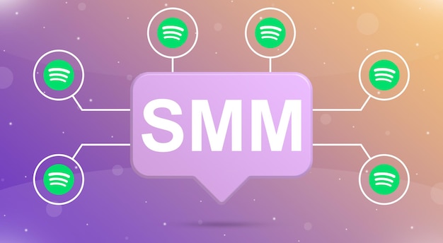 Bulle de dialogue SMM avec icônes du logo spotify autour de la 3d