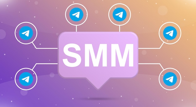 Bulle de dialogue SMM avec icônes de logo de télégramme autour de 3d