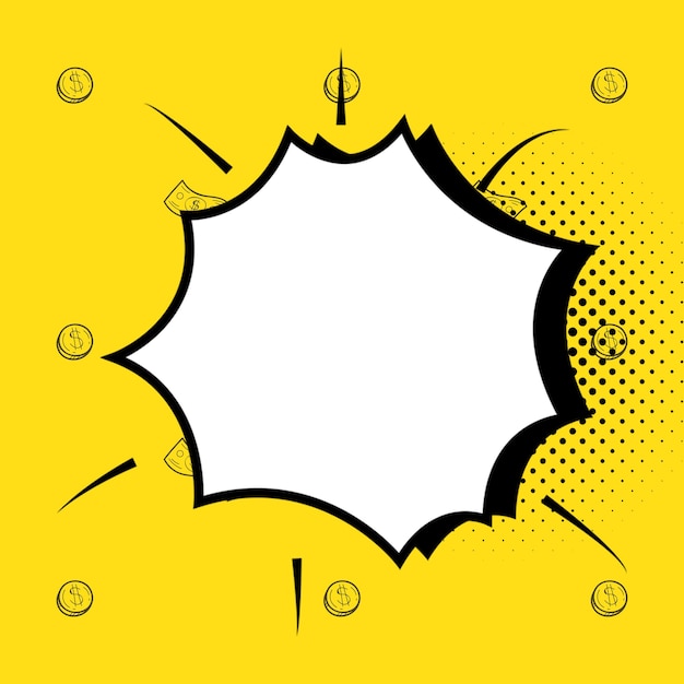 Bulle de dialogue vierge comique avec espace de copie sur le modèle vide de conception de fond de couleur dans