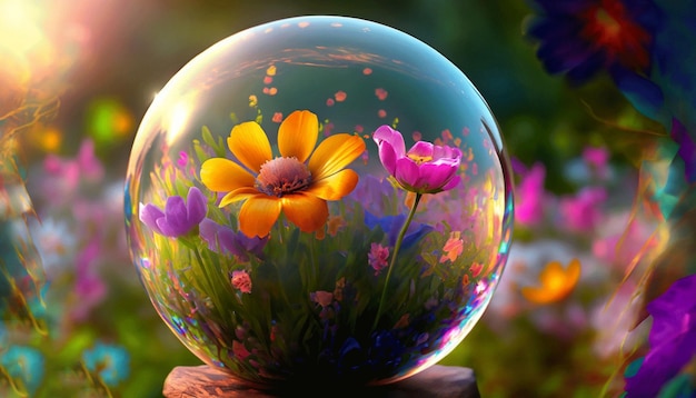 Photo une bulle avec des fleurs dedans