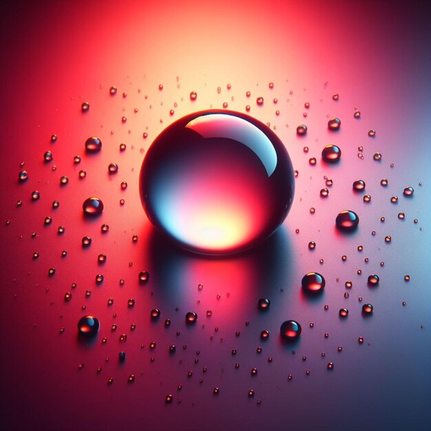 une bulle rouge et bleue avec des gouttes d'eau dessus