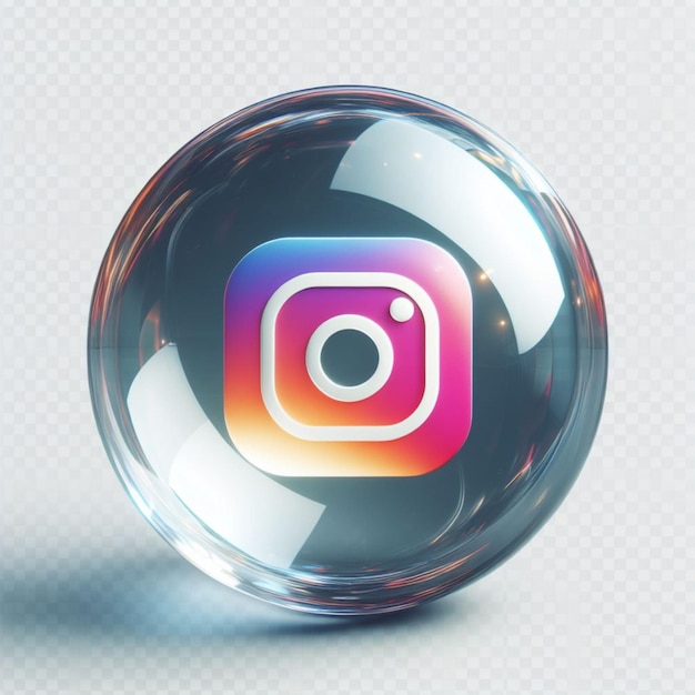 bulle de verre transparente avec le logo Instagram à l'intérieur isolé sur un fond transparent