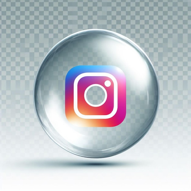 bulle de verre transparente avec le logo Instagram à l'intérieur isolé sur un fond transparent