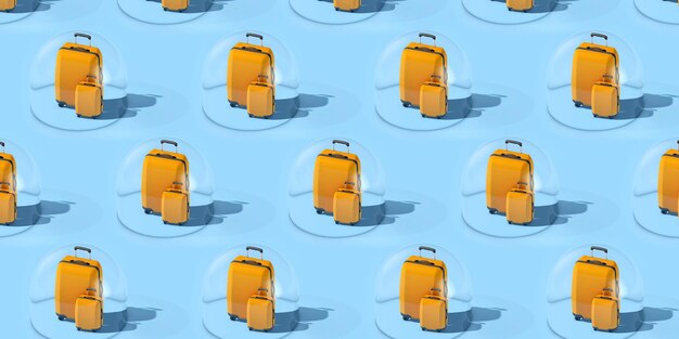 Bulle de voyage de vacances de coronavirus. Valise dans une bulle de protection Rendu 3D.