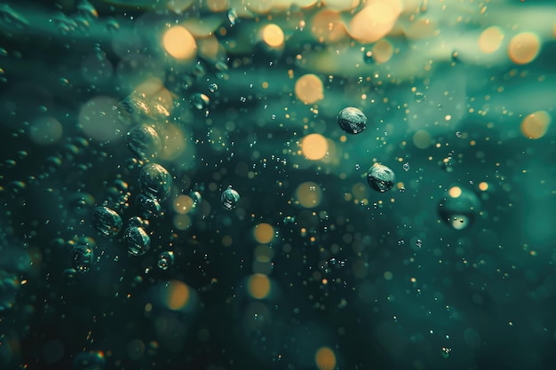 Les bulles et le bokeh sous la surface de l'océan vert turquoise
