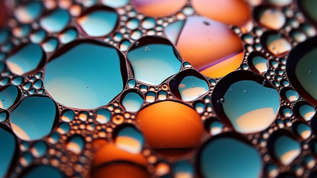 Des bulles colorées, des bulles d'art, des gouttelettes d'impression, de la photographie liquide, des captures d'eau qui tombent sur la mâchoire.