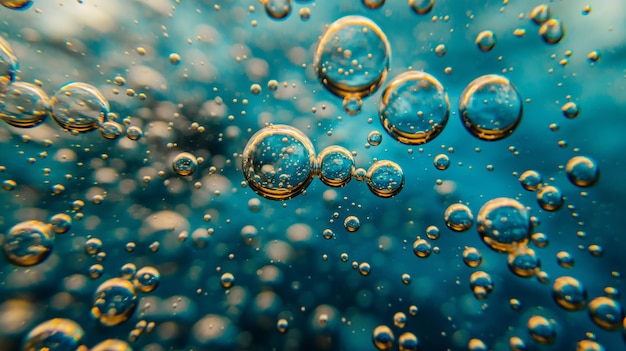 des bulles dans une eau bleue avec des bulles