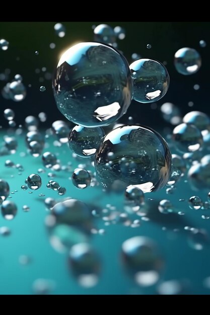 Photo des bulles d'eau 3d flottantes génératives d'ia