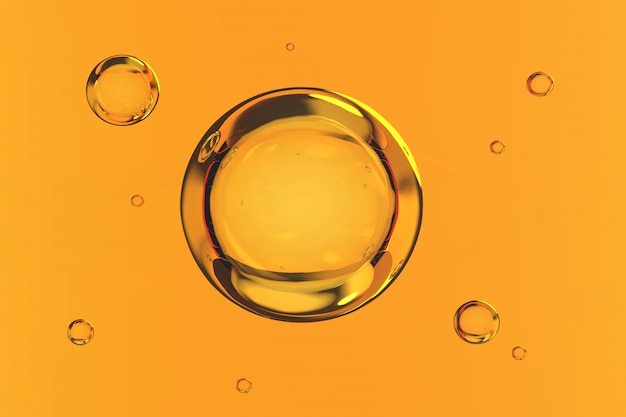 Photo bulles d'eau sur fond jaune 3d render