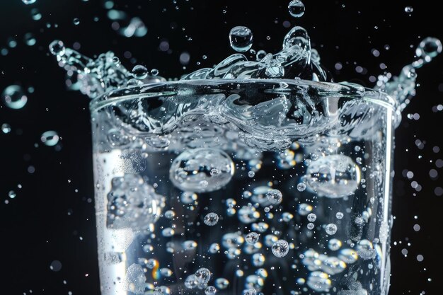 Les bulles d'eau gazeuse sur fond noir symbolisent le rafraîchissement.