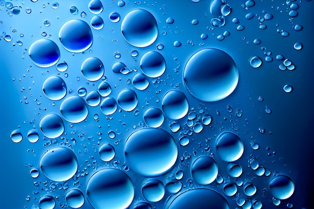 Bulles d'eau sur une illustration 3d de surface bleue AI générative