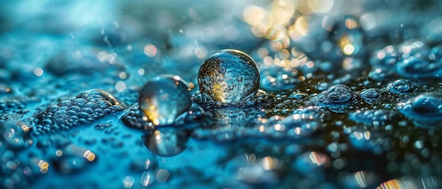 Des bulles sur un fond d'eau bleue IA générative