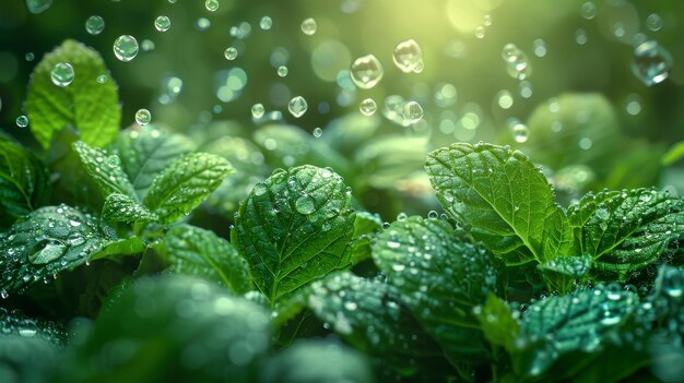 Photo bulles de menthe fraîches et de menthe orbit circulaire avec des bulles de feuilles de menthol une éclaboussure de feuille de menthe volante pour les rafraîchissants les nettoyants et les arômes de menthol illustration moderne