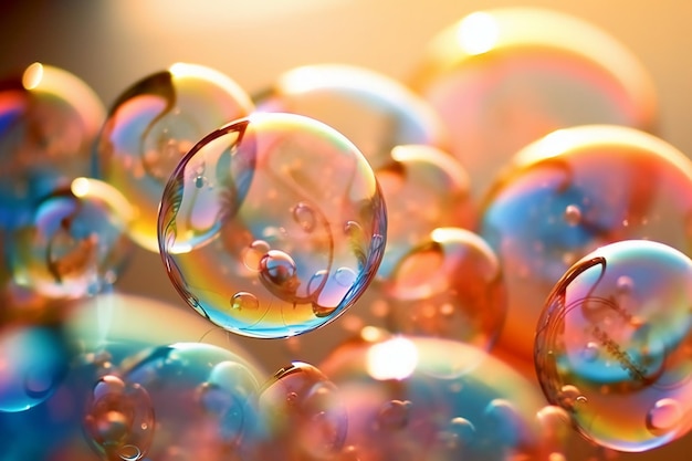 Bulles de savon dans un bol avec le soleil qui brille dessus