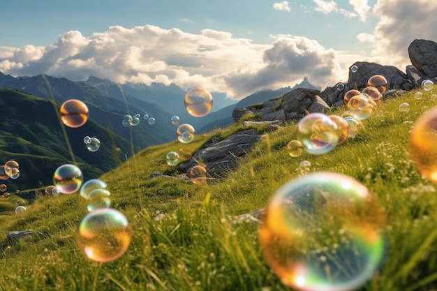 bulles de savon dans le fond des montagnes