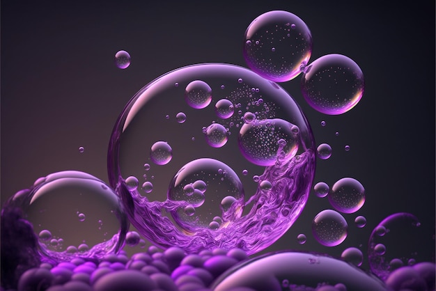 Des bulles de savon violettes flottent dans l'air générative ai