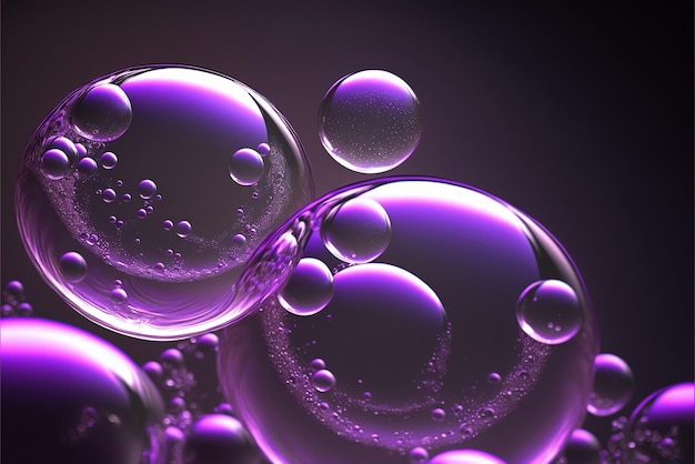 Des bulles de savon violettes flottent dans l'air générative ai