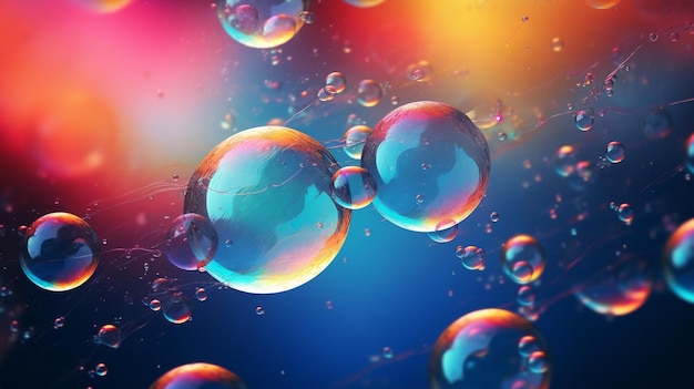 Des bulles volantes sur un fond coloré