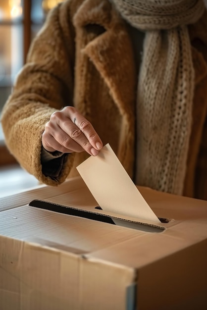 Photo le bulletin de vote est mis dans l'urne à main levée.
