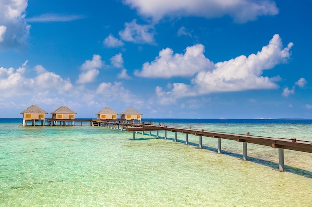 Bungalows sur l'eau sur une île tropicale aux Maldives