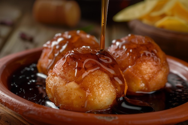 Des Bunuelos authentiques avec du sirop de piloncillo, un dessert mexicain parfait.