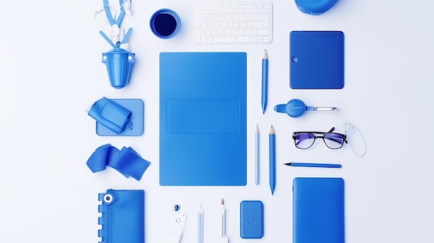 Photo bureau bleu et équipement pour un travail productif